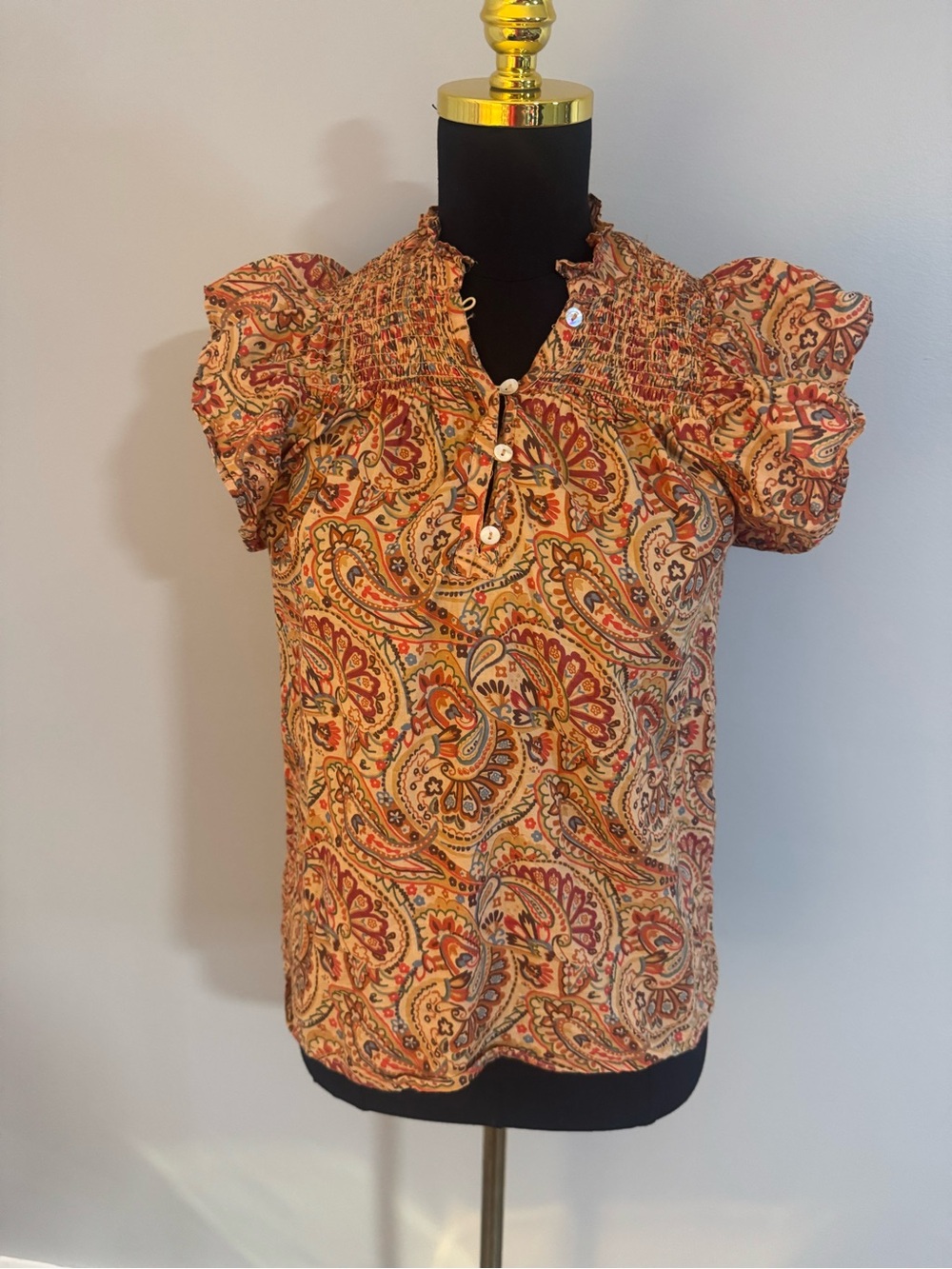 House of Harlow 1960 Eyelet Ruffle Paisley Short Sleeve Blouse Size XS
